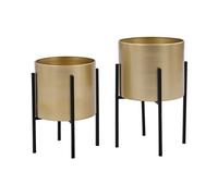 Lot de 2 cache-pots sur pied en métal - D. 25 x H. 39 et D. 23 x H. 35.5 - Doré et noir - EDMEE
