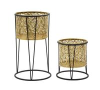 Mauro Ferretti – Cache-pot métal Leavy – Doré et noir – Lot de 2 – 21x40/19x22 cm