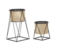 Lot de 2 Cache-Pots sur Pied ""Osaka"" 40cm Noir & Naturel