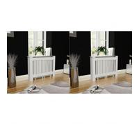 Lot de 2 cache-radiateurs en bois blanc avec finition mate 112 x 19 x 81,5 cm, surface de rangement pratique, design moderne à lamelles, compatible avec radiateurs plats et radiateurs à nervures