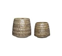Lot de 2 caches-pots d'intérieur en céramique beige, à poser, fait main - Hübsch, Capri - 15x15x14 cm