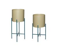 Lot de 2 caches-pots d'intérieur en métal khaki et bleu pétrole, à poser, multicolore - Hübsch, Airy - 25x25x45 cm