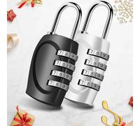 Lot de 2 cadenas à combinaison, cadenas à 4 chiffres en alliage robuste étanche pour casier, casier de sport, clôture, boîte à outils, portail, étui, moraillon de rangement, noir argenté