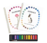 Lot de 2 cahiers d'aquarelle pour adultes, livre d'aquarelle pour débutants, ensemble de peintures aquarelle 12 couleurs avec pinceau, kit d'artisanat scènes de nature cadeaux pour hommes et femmes