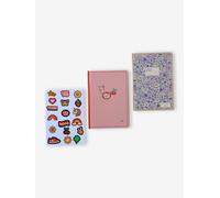 Lot de 2 cahiers et stickers papier rose pâle TU