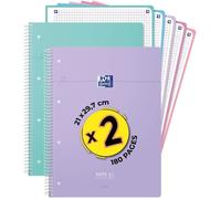 Lot De 2 Cahiers Spirale A4+ Smart 5 En 1, Quadrillés 5x5, 180 Pages, Couverture Carte Souple, Couleurs Pastel