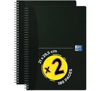 Lot De 2 Cahiers Spirale Office Essentials A4, Petits Carreaux 5mm, 180 Pages, Couverture Carte Noire