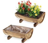 Lot de 2 caisses à fleurs en bois - 125 x 295 x 20 cm, composées de blocs de bois bruns allongés recouverts d'un film plastique - pour l'intérieur et l'extérieur