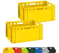 Lot de 2 caisses de boucher E3 - 60 x 40 x 30 cm - Jaune | BURI Caisse de boucher fabriquée en Allemagne, de qualité alimentaire et empilable comme récipient de transport robuste pour