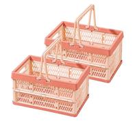 Lot de 2 Caisses Pliables à Poignées 19L, Paniers Pliables plastique, Rose | cagette plastique pliable pour les Courses et le Rangement