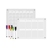 Lot de 2 calendriers muraux en acrylique - Planificateur hebdomadaire mensuel - Tableau transparent effaçable à sec - Pour la maison, le bureau, la cuisine, la planification des repas, liste de choses