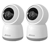 Lot de 2 caméras de surveillance Wi-Fi - PTZ 5 MP 2K - Double bande 2,4 GHz/5 GHz - Vision nocturne couleur - Détection de personnes - Capteur 6,35 mm - Rotation 360°/inclinaison 180° - IP66 - Blanc