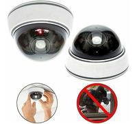 Lot de 2 caméras dôme professionnelles avec flash factice avec objectif et LED clignotante （Blanc）