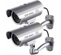Lot de 2 caméras factices, caméras extérieures factices pour utilisation intérieure ou extérieure, avec forme de balle et LED clig