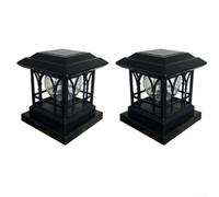Lot de 2 capuchons de poteau solaires en verre craquelé avec LED double mode pour jardin, allée, terrasse, noir, 13 x 13 x 15 cm (blanc jaune)