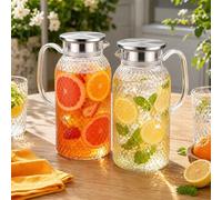 Lot de 2 carafes à eau en acrylique de 2 l avec couvercle, sans BPA et incassables, carafe à jus, carafe à eau, carafe à eau, pichet à eau anti-fuite, pichet en plastique pour eau chaude/froide, thé