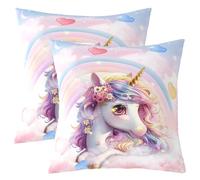 Lot de 2 Cartoon Licorne Housse de Coussin 60x60,Rose Paillettes Mignon Housse D'Oreiller,Fille Rainbow Princesse Fantaisie Taie D'Oreiller,Thème de Fée Coussin Décoratifs pour Filles D'Enfants