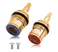 Lot de 2 cartouches de robinet mitigeur 3/4 pour salle de bain et cuisine, 1/4 de tour 20 dents de rechange en céramique en laiton massif avec vis (1 paire chaude et froide)