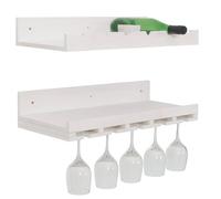 Lot de 2 casiers à bouteilles HWC-P22, porte-verres/bouteilles mural pour 6 bouteilles/15 verres Bois certifié MVG 61 x 28 cm blanc