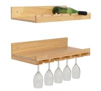 Lot de 2 casiers à vin HWC-P22, porte-verres/bouteilles Bar mural pour 6 bouteilles/15 verres Bois certifié MVG 61 x 28 cm naturel