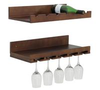 Lot de 2 casiers à vin HWC-P22, porte-verres/bouteilles, bar mural pour 6 bouteilles/15 verres, bois certifié MVG, 61 x 28 cm marron