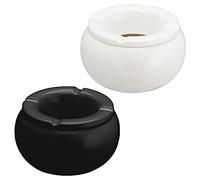 Lot de 2 cendriers anti-tempête/anti-vent - Diamètre 11,5 cm - Céramique - Blanc et noir - Couvercle amovible