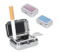 Lot de 2 cendriers de poche anti-odeurs avec couvercle - Mini cendrier de voyage portable avec porte-cigarettes - En métal carré (1 bleu, 1 violet)