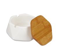 Lot de 2 cendriers Relaxdays avec couvercle, en céramique, blanc/naturel | H x l x P : 6 x 10,5 x 10,5 cm, cendrier à vent