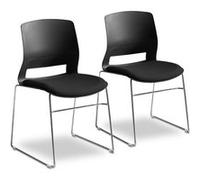 Lot de 2 Chaise Bureau Visiteur, Sièges multi-usage, salle d’attente, réunion, accueil - Noire - Empilable - Coque polypropylène - Assise tissu matelassée - Pied acier chromé - Noire Noire
