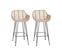 vidaXL Chaise de Bar 2 pcs 55 x 52 x 92 cm Rotin et métal, Tabouret élégant avec accoudoirs, Chaise Moderne pour Le Salon, siège Durable, Cadre en Fer et rotin, Design Confortable