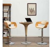 vidaXL Chaises de bar Lot de 2 H. 87 cm Bois courbé et similicuir Intérieur non pliable Beige