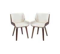 HOMCOM Lot de 2 chaises salle à manger vintage - assise synthétique blanche, pieds en bois