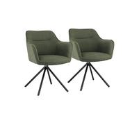Happy Garden Chaises Danna – Lot de 2, tissu vert, rembourrage mousse, pieds acier noir
