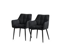 ML-Design Lot de 2 Chaises Salle à Manger en Tissu Éponge Noir Chaises Cuisine Rembourrée Fauteuil Ergonomique Design Élégant