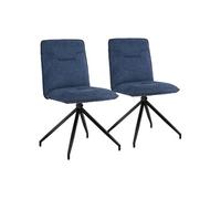 Happy Garden - Lot de 2 chaises AREN - Tissu bleu, rembourrage mousse, pieds acier noir