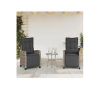 vidaXL Fauteuil de jardin avec repose-pieds 2 pcs. Réglable Gris Poly Rattan