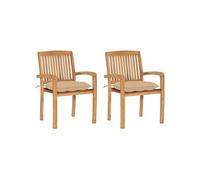 vidaXL Chaises de jardin 2 pcs. avec coussin beige teck massif