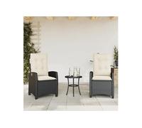 vidaXL Fauteuil de jardin avec coussin 2 pcs. Réglable Noir Poly Rattan
