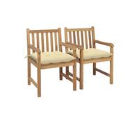 vidaXL Chaises de jardin 2 pcs. avec coussins blanc crème Teck massif