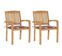 vidaXL Chaises de jardin 2 pcs. Coussin à carreaux rouges en teck massif