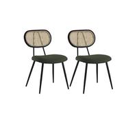 Happy Garden Chaises Elena Cannage et tissu bouclé vert kaki Lot de 2
