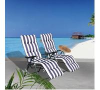 Outsunny Lot de 2 Chaise Longue Bain de Soleil Adjustable Pliable transat lit de Jardin en Acier Bleu + Blanc