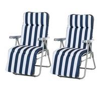 Outsunny Lot de 2 Chaise Longue Bain de Soleil Adjustable Pliable transat lit de Jardin en Acier Bleu + Blanc