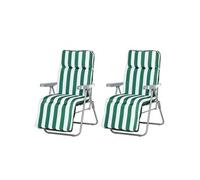 Outsunny Chaises longues bain de soleil – Lot de 2 – réglables, pliables en acier – vert et blanc