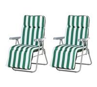 Lot de 2 chaise longue bain de soleil adjustable pliable transat lit de jardin en acier vert + blanc Vert G