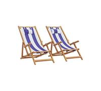vidaXL Chaises de plage 2 pcs. Pliable Bleu Blanc Tissu et bois massif
