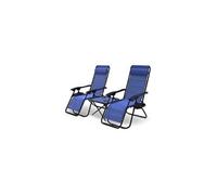 VOUNOT® Lot de 2 Chaise longue inclinable avec table pliable en Textilène avec support de gobelet - charge Max 120kg - Bleu