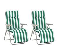 Lot de 2 chaise longue - Outsunny - bain de soleil - adjustable pliable transat - lit de jardin - en acier - vert + blanc