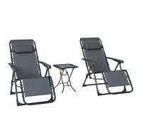 Lot de 2 chaise longue pliable et inclinable avec table d'appoint - Outsunny - porte-gobelets et appuie-têtes - charge 120 kg - gris