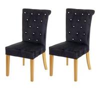 2x Chaise De Salle À Manger Hwc-D22, Chaise De Cuisine, Velours Clouté Noir, Pieds Couleur Or